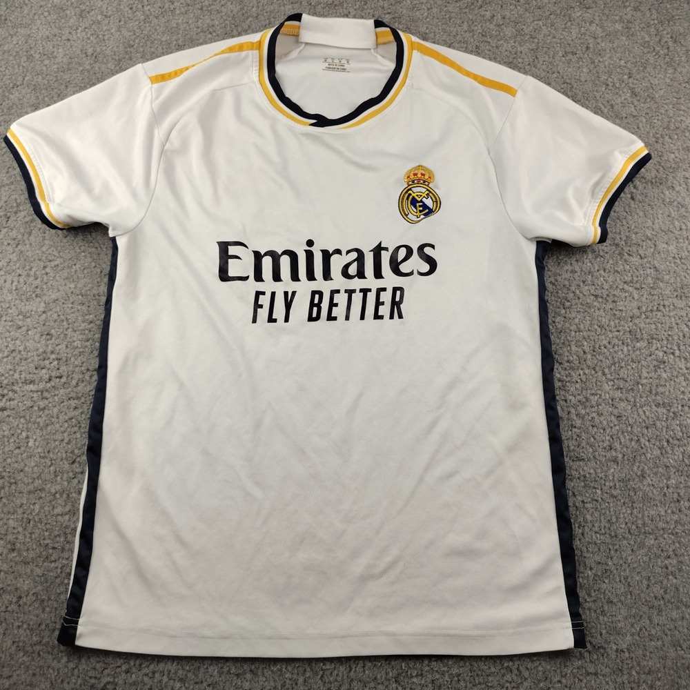 Real Madrid Soccer Jersey White Emirates Fly Better Hala Madrid Mens Medium